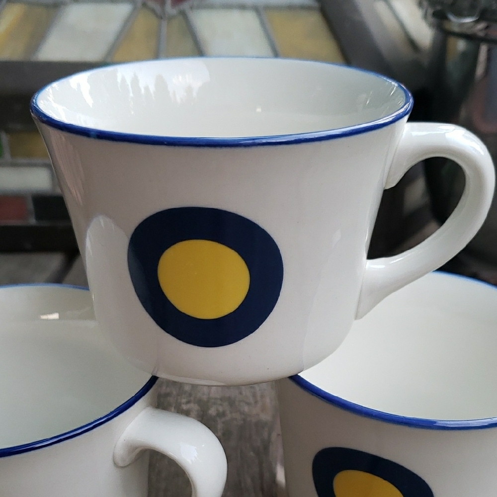 3 White, Yellow and Blue Circle Pattern Mugs by Gibson Vintage Target